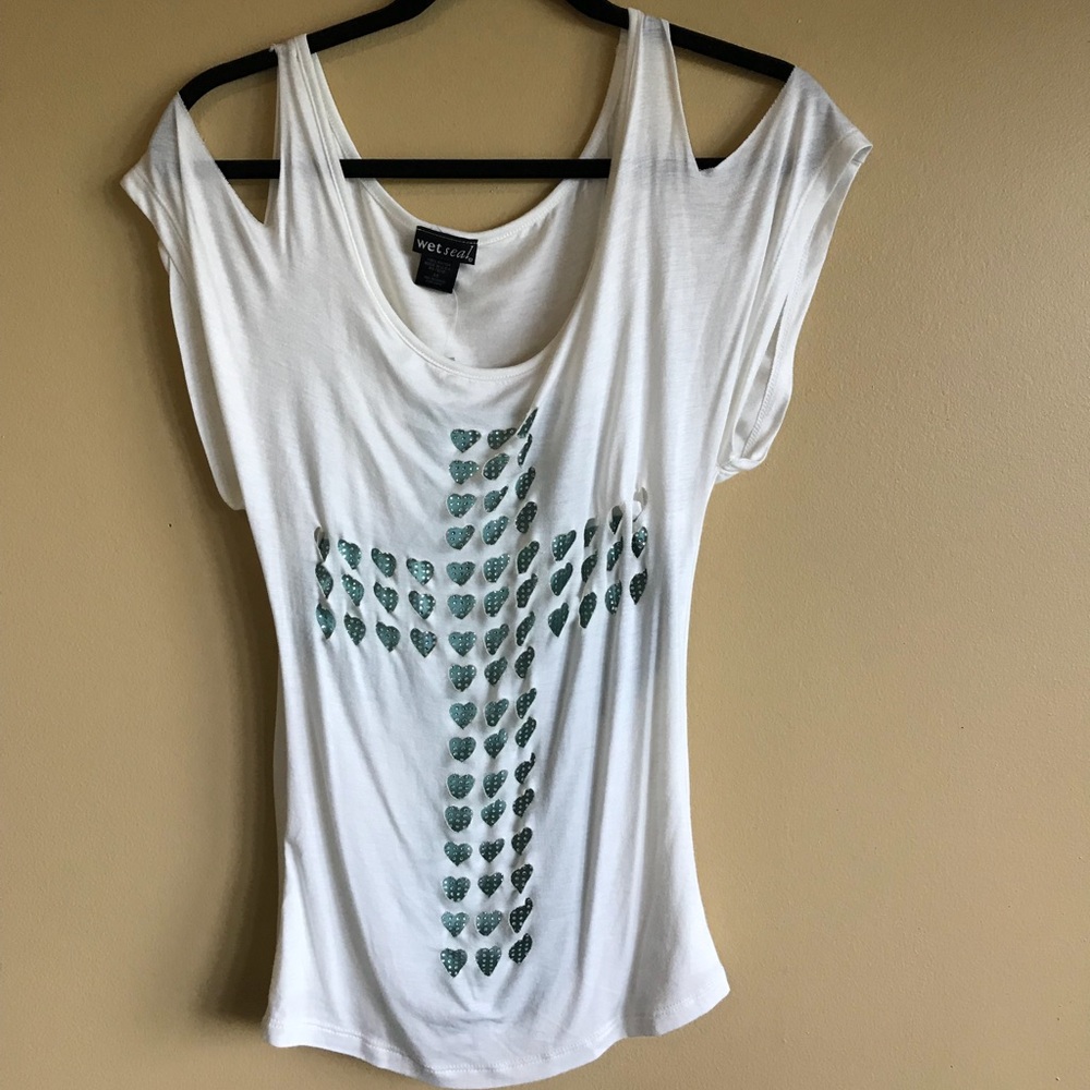 Wet seal cold shoulder top